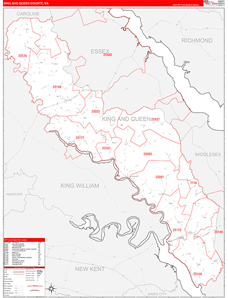 King and Queen County, VA Zip Code Map